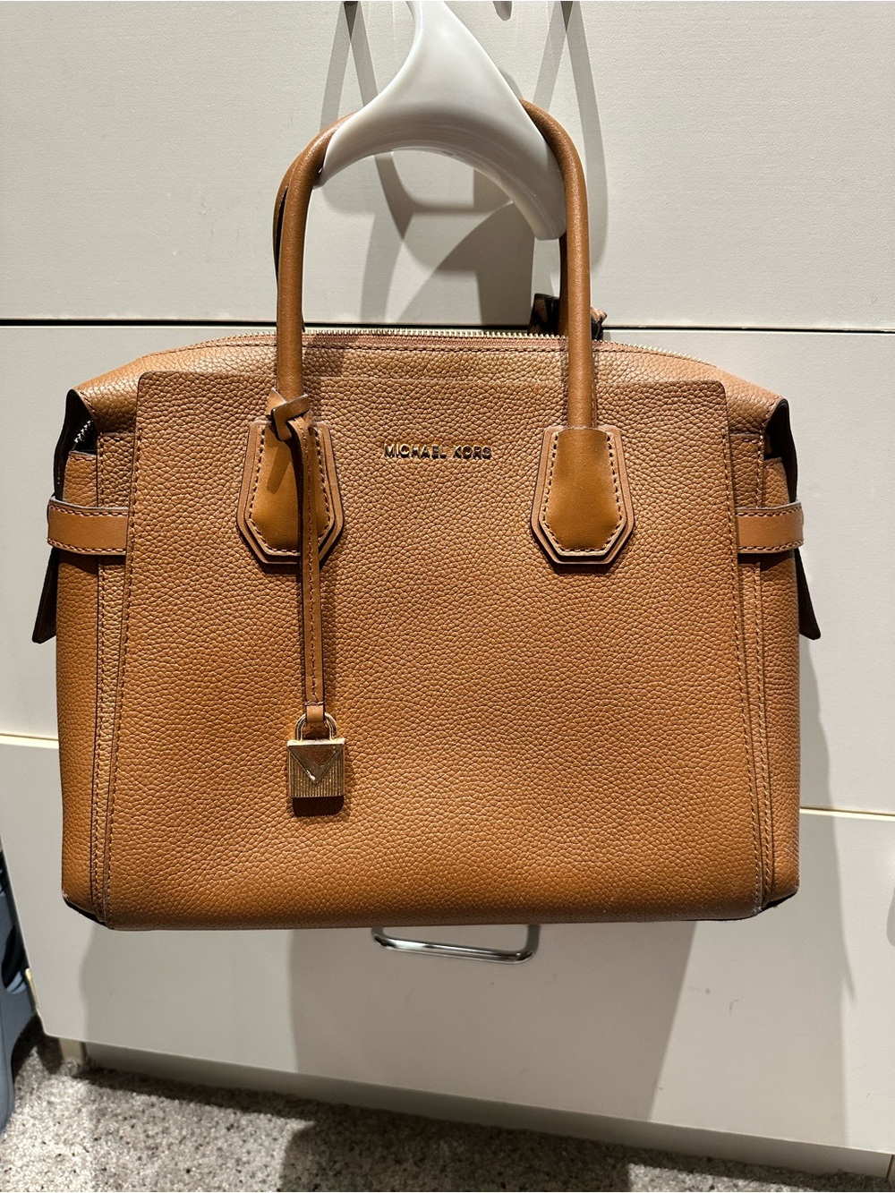 Michael Kors Tan Pebbled Leather Satchel with Gold Hardware